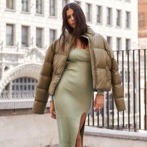 Summit Olive Vegan Leather Puffer Jacket